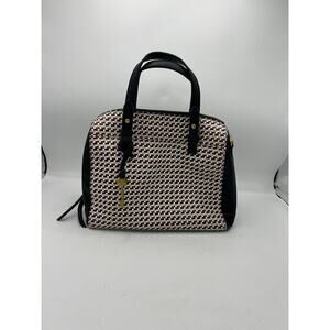 Fossil Satchel Handbag Leather Trim Key Charm Neutral Tote